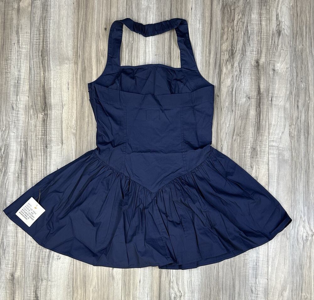 ASOS DESIGN Halter Mini Dress Ruffle Hem Navy Blue Womens Size 8 NEW